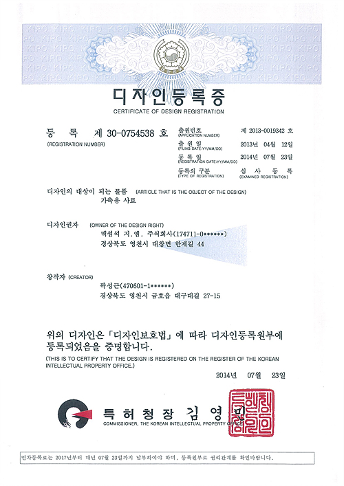 과립 디자인 등록증